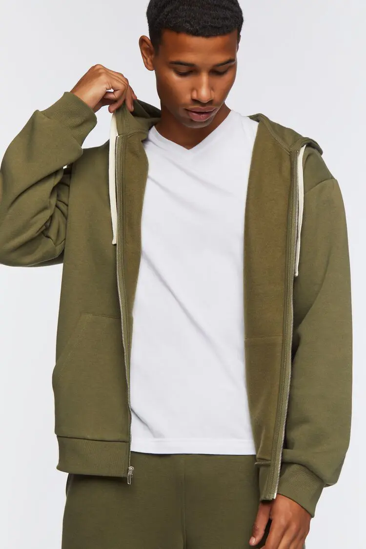 Forever 21 Forever 21 Zip Up Drawstring Hoodie Olive. 1