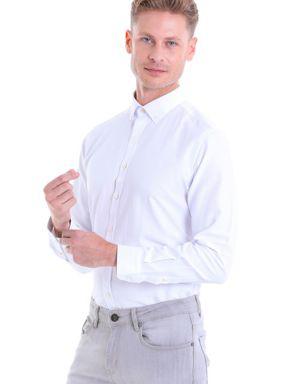 Beyaz Comfort Fit Uzun Kollu Pamuklu Düz Casual Oxford Gömlek