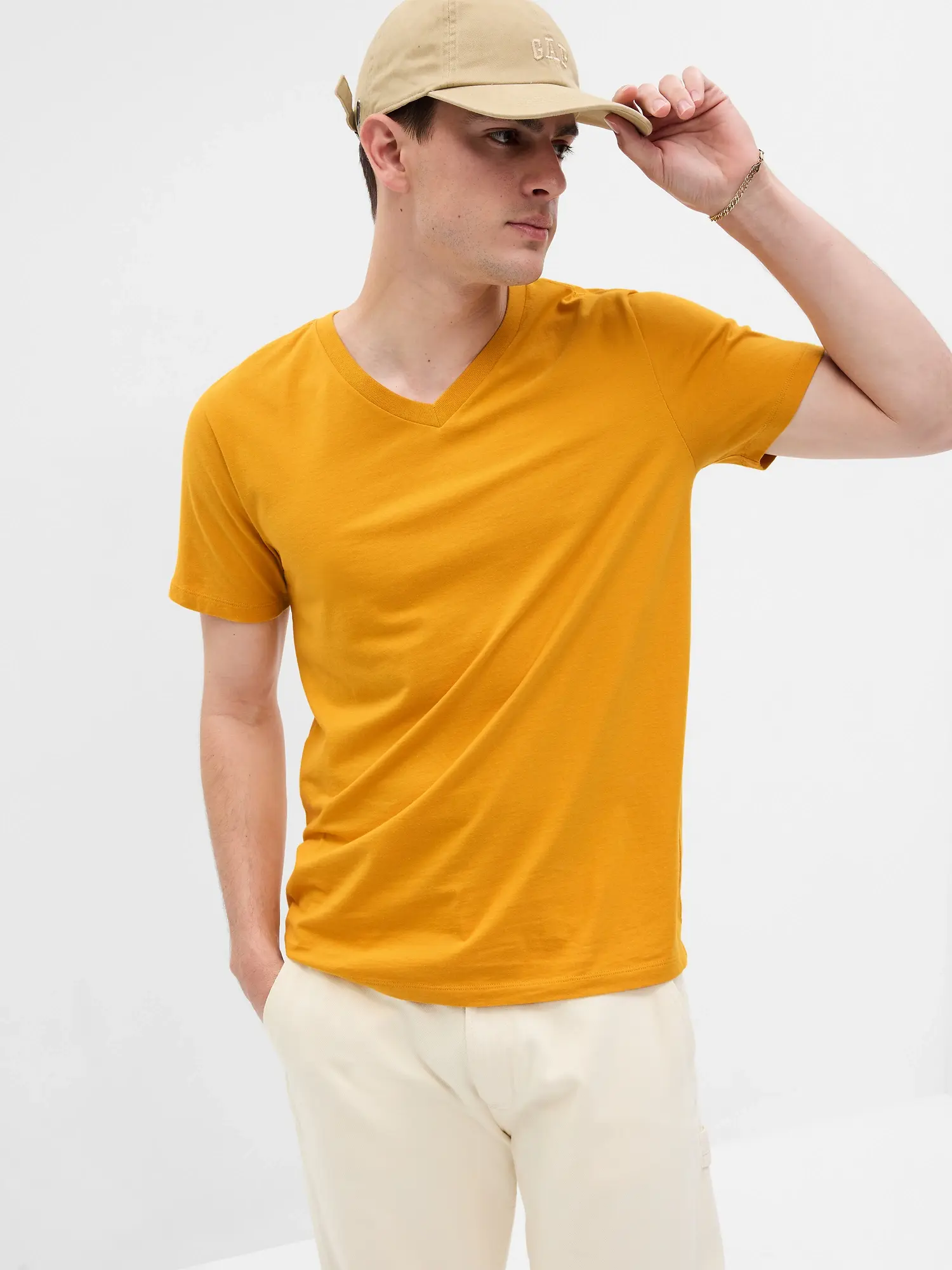 Gap Standard V-Neck T-Shirt yellow. 1