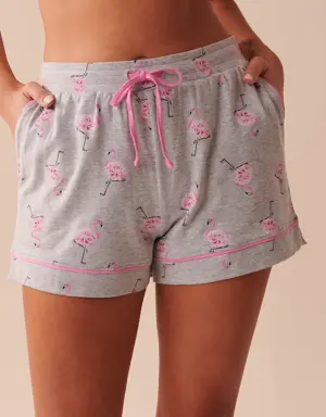 Cotton Pink Flamingo Pajama Shorts