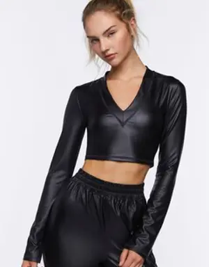Forever 21 Active Faux Leather Crop Top Black