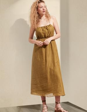 Petite Ramie Gathered Maxi Dress yellow