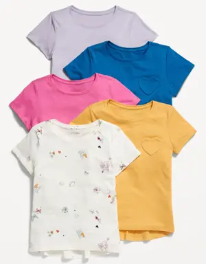 Softest Printed T-Shirt 5-Pack for Girls pink
