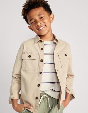 Long-Sleeve Utility Pocket Twill Shirt for Boys beige