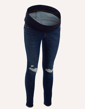 Maternity Rollover-Panel 360° Stretch Super Skinny Ripped Jeans blue