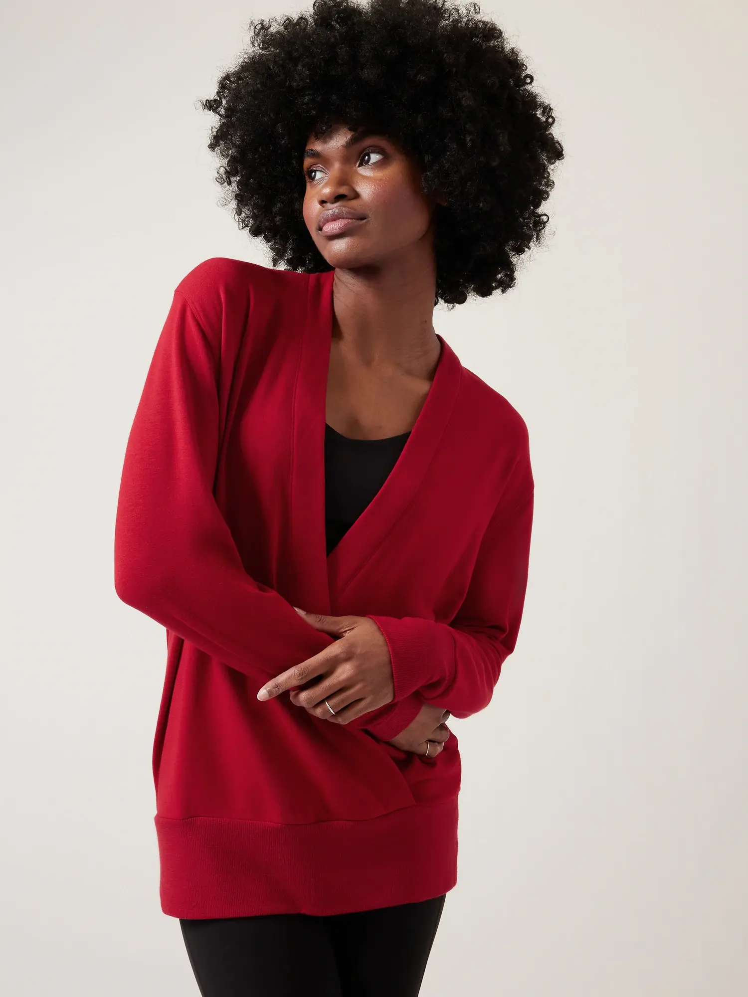 Athleta Purana V&#45Neck Wrap Sweatshirt red. 1