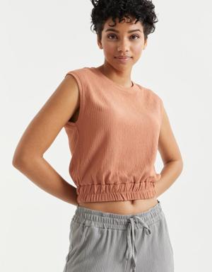 Tommy Life Tarçın O Yaka Kolsuz Beli Lastikli Bürümcük Kumaş Kadın Crop Top T-Shirt - 97226. 3 Tommy Life Tarçın O Yaka Kolsuz Beli Lastikli Bürümcük Kumaş Kadın Crop Top T-Shirt - 97226. 3