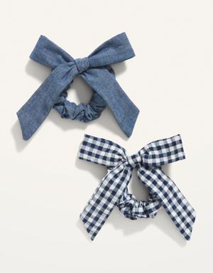 Ribbon Bow Hair Tie 2-Pack for Women blue
