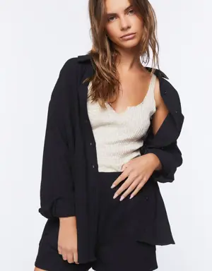 Forever 21 Cotton Poplin Shirt &amp; Shorts Set Black