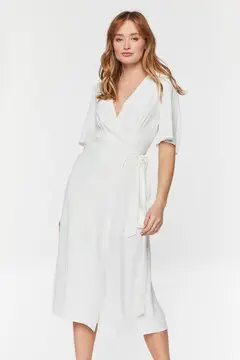 Forever 21 Forever 21 Crepe Midi Wrap Dress White. 2