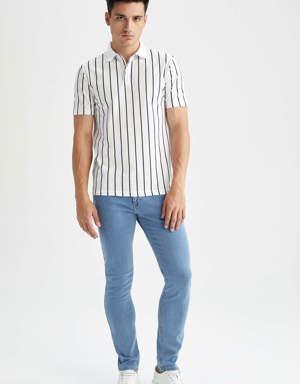 Slim Fit Polo Yaka Çizgili Kısa Kollu Tişört