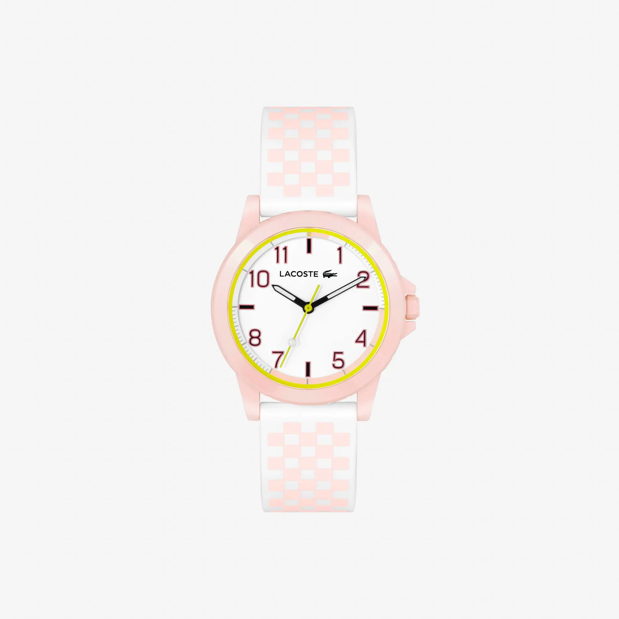 Lacoste Rider 3 Hands Watch Silicone Strap With Pink Print. 1
