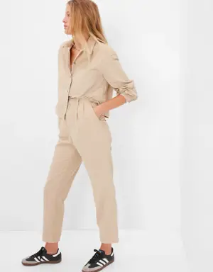 High Rise Pleated Taper Corduroy Pants with Washwell beige