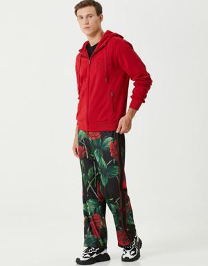 Kırmızı Kapüşonlu Fermuarlı Sweatshirt