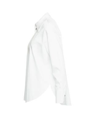 White Oversized Shirt With Wide Collar Button Detail