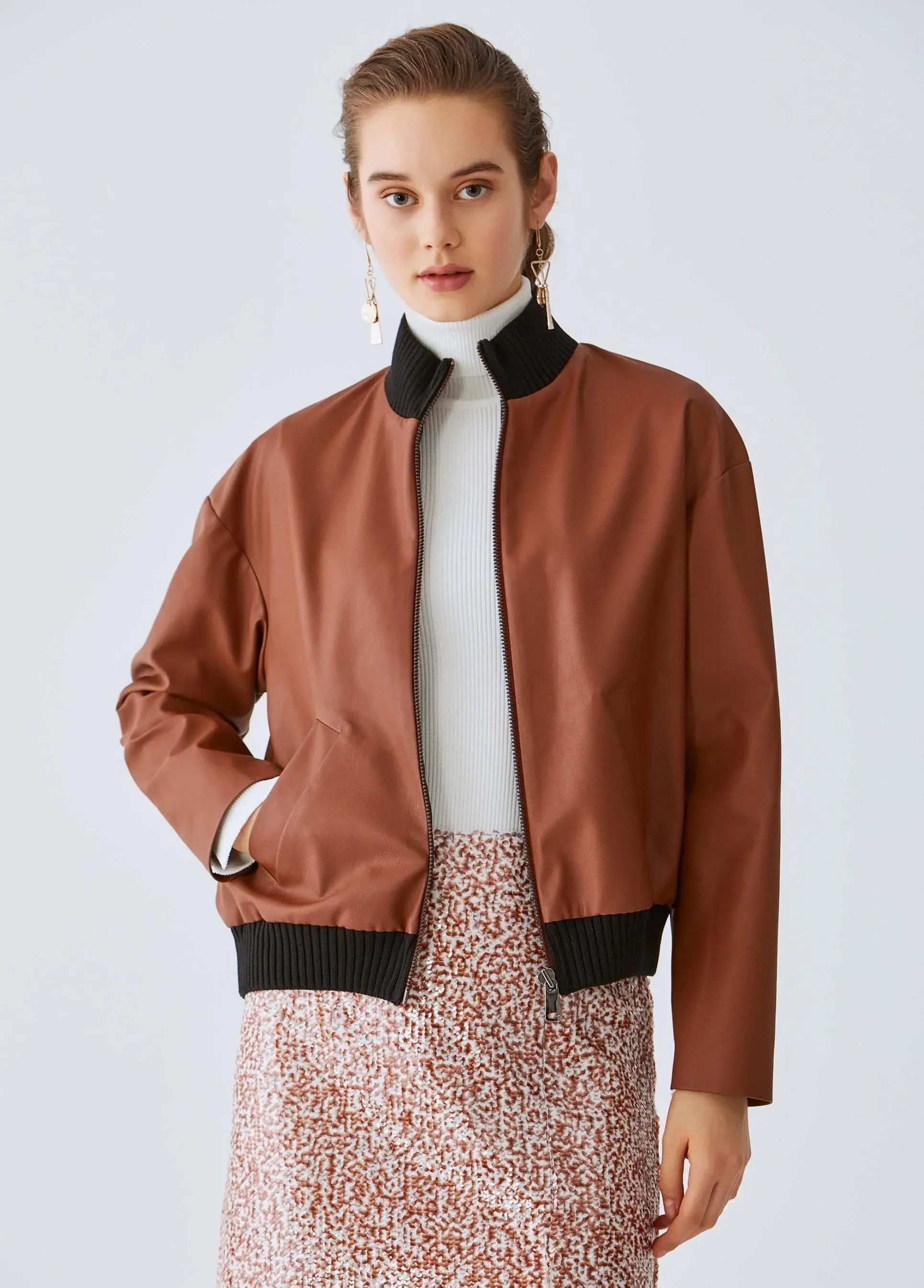 Roman Straight Cuff Bomber Jacket - 4 / TAN. 1