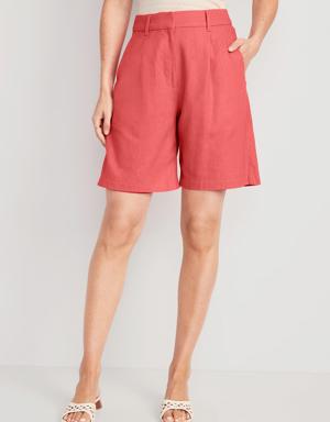 Extra High-Rise Linen-Blend Bermuda Shorts for Women -- 8-inch inseam pink