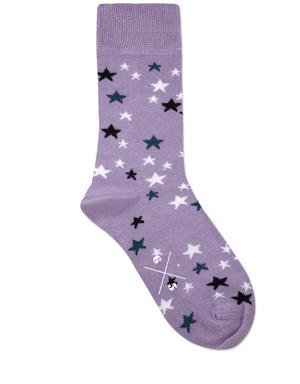 Lila Yıldız Desenli Unisex Çorap