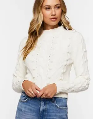 Forever 21 Ball Knit Mock Neck Sweater Cream