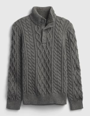 Kids Mockneck Cable-Knit Sweater gray