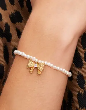 Wrapped In A Bow Pearl Charm Bracelet