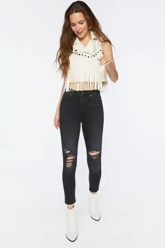 Forever 21 Forever 21 Long Distressed High Rise Jeans Washed Black. 2