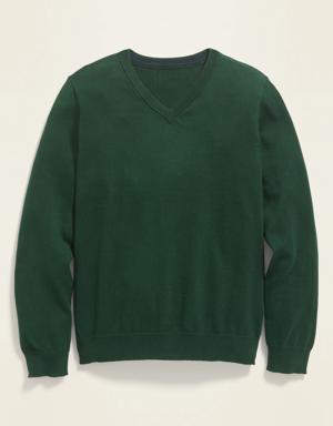 Long-Sleeve Solid V-Neck Sweater for Boys green