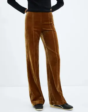 Velvet trousers with seam detail