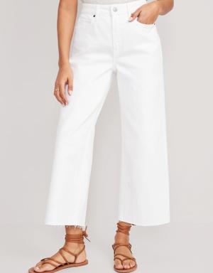 Extra High-Waisted Cropped White Wide-Leg Cut-Off Jeans for Women white