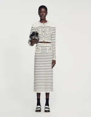 Striped knit midi skirt