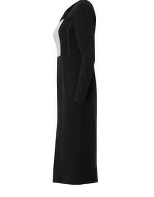 Square Neck Slit Detailed Midi Black Dress