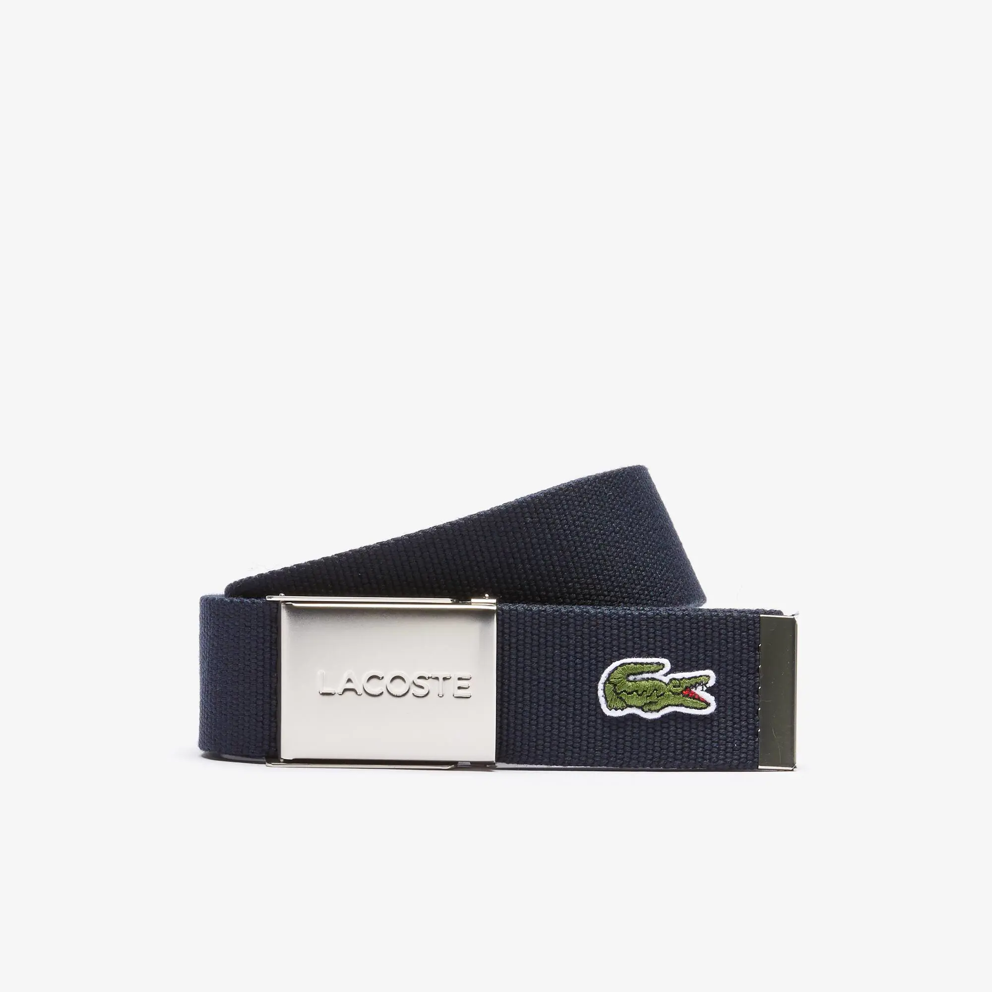 Lacoste Men's Made in France Lacoste Engraved Buckle Woven Fabric Belt. 1