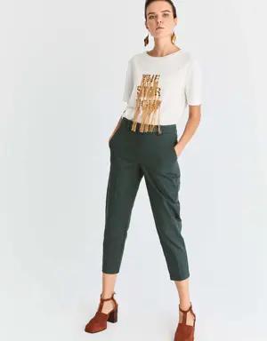 Green Tapered Cropped Pant - 4 / GREEN