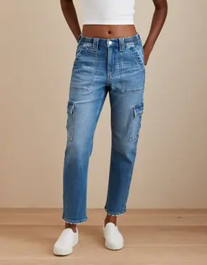 Stretch Super High-Waisted Ankle Straight Cargo Jean