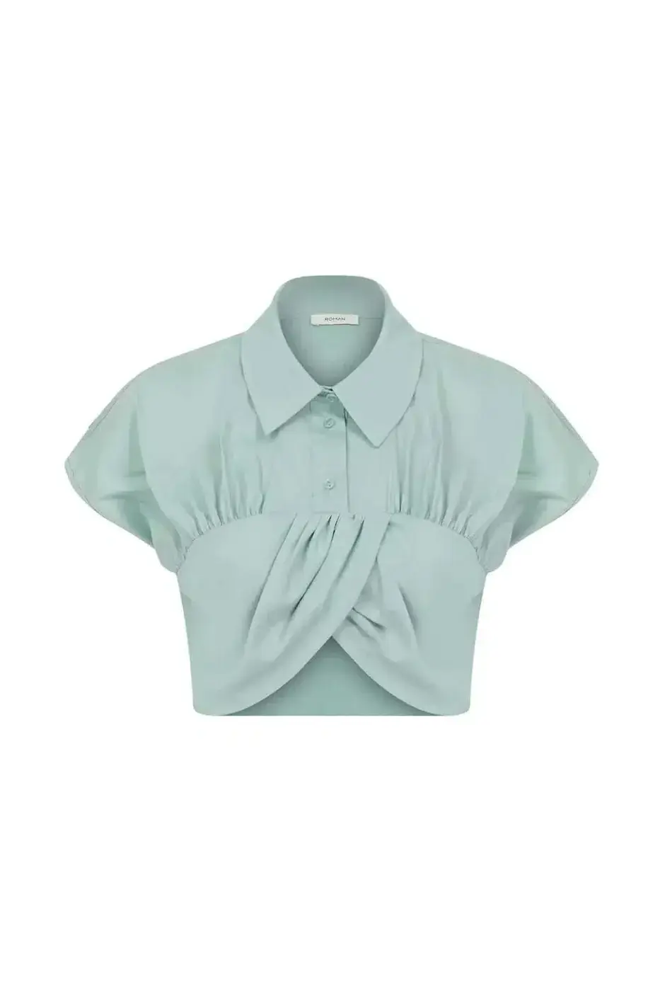 Roman Mint Collared Pleated Cropped Blouse - 4 / Mint. 1