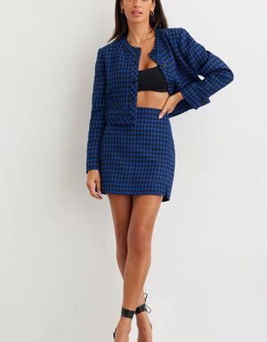 Mini Houndstooth Skirt with Slit