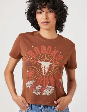 Forever 21 Brooks &amp; Dunn Graphic Baby Tee Brown/Multi