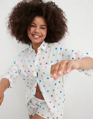 American Eagle Smiley® Poplin PJ-to-Party Shirt. 1