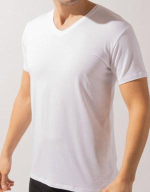 Basic New Modal V Yaka Erkek T-shirt Beyaz