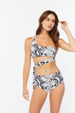 Forever 21 Forever 21 Snake Print One Shoulder Monokini Swimsuit White/Black. 2