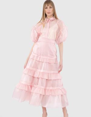 Pleated Pink Midi Skirt