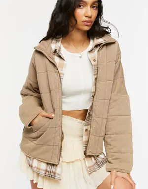 Forever 21 Quilted Zip Up Jacket Taupe
