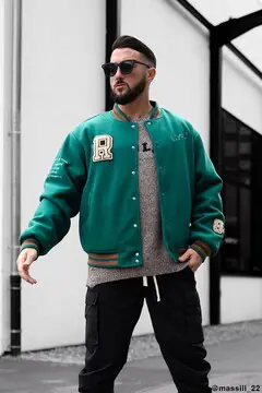 Forever 21 Forever 21 Embroidered Varsity Letterman Jacket Hunter Green. 2