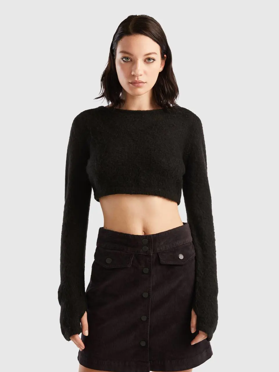 Benetton cropped sweater in mohair blend. 1
