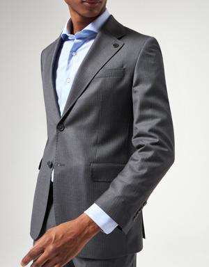 Damat Regular Fit Antrasit Çizgili %100 Yün Takim Elbise