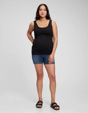 Maternity Inset Panel 4" Denim Shorts blue