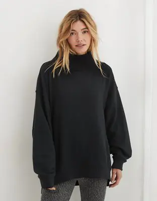 American Eagle Down-To-Earth Oversized Mockneck Sweatshirt. 1