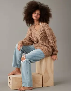 Whoa So Cozy Waffle V-Neck Sweater