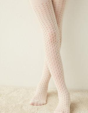 Bej Kız Çocuk Desenli Külotlu Çorap