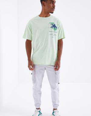 Açık Yeşil Baskı Detaylı O Yaka Erkek Oversize T-Shirt - 88099